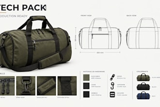 create duffle bag tech pack ready for manufacturing