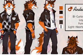 do detailed anthro oc ref sheet fursona sona reference sheet character design