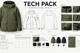 create jacket and outerwear tech pack with technical drawings and specs