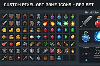 custom pixel art game icons, hud, rpg item assets and 2d ui icon packs