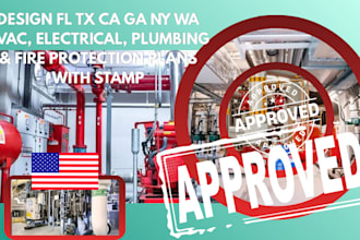 fl tx ca ga ny wa hvac, electrical, plumbing and fire protection plan with stamp