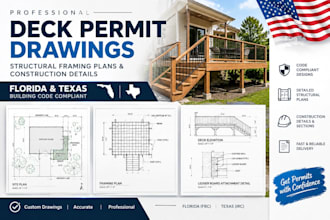 draw florida and texas deck permit drawings and framing plans