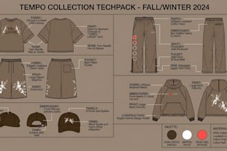 create streetwear fashion techpack clothing techical design for your brand