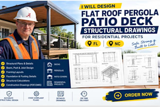 design flat roof pergola patio structural drawings for residential project in fl
