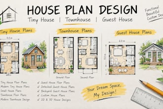 design custom tiny house, townhouse and guest house plans