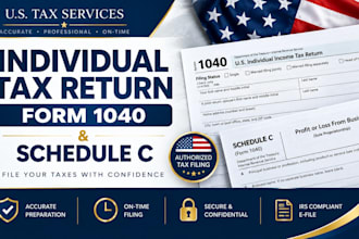 prepare and file US individual tax return form 1040 and schedule c