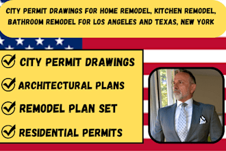 city permit drawings for home remodel, kitchen and  bathroom remodel in tx, ca,