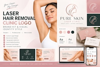 design laser hair removal clinic logo, brand kit and visual identity style
