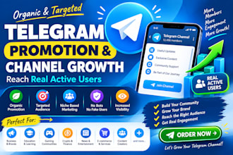 do organic telegram promotion, telegram channel growth to gain real active users