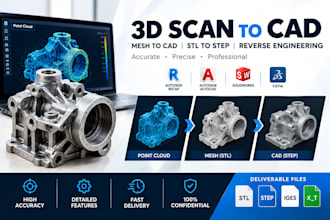 3d scan to cad, mesh to cad, reverse engineering, stl to step with point cloud
