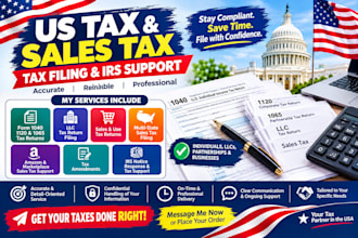 prepare US tax returns US tax filling and 1040 1120 1065 llc sales