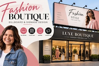 design fashion boutique billboard, storefront signage and promotional displays