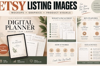design etsy listing images mockups, product graphics thumbnails, canva templates