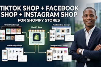 setup tiktok shop, facebook shop, instagram shop, or shopify dropshipping store
