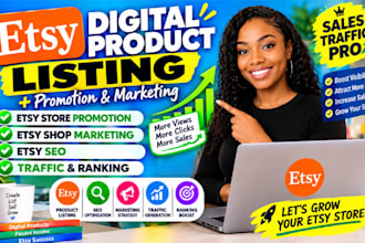 do etsy digital product listing, etsy store promotion, etsy shop marketing seo