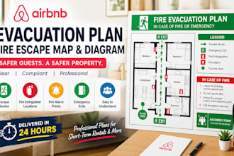 design an airbnb evacuation plan, fire escape map and diagram in 24 hours