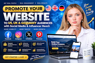promote shoutout share website link to 110m USA UK de audience fb ig x pinterest