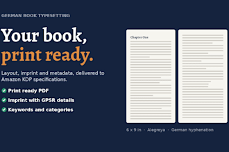 typeset your german book print ready for amazon KDP with proper hyphenation