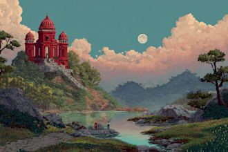 draw pixel art scene and background for your game