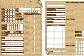 do custom stylised ttrpg character sheet, spell sheets, inventory sheets for rpg