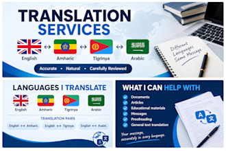translate english to amharic, tigrinya, and arabic