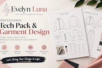 design fashion apparel, clothing tech pack, technical sketch