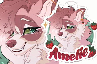 design furry badge sticker design for your fursona character headshot telegram