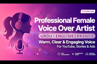 do professional female voice over in pashto urdu and english