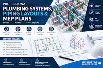 design plumbing systems, piping layouts and mep plans