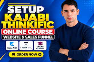 build thinkific website, kajabi online course, upload and fix migrate course