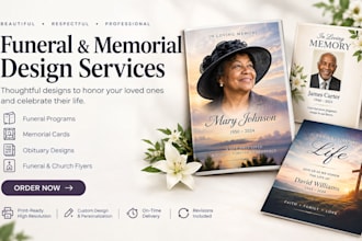 design funeral program, obituary, memorial card, funeral flyer, church flyer