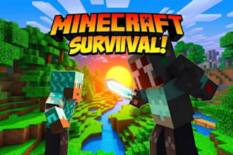 design youtube minecraft thumbnail, 3d rendered high CTR, survival, pvp handcore
