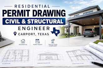 do residential permit drawing as civil and structural engineer in carport texas