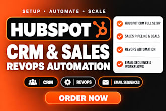 setup hubspot CRM sales pipeline, revops automation, email sequence hubspot crm