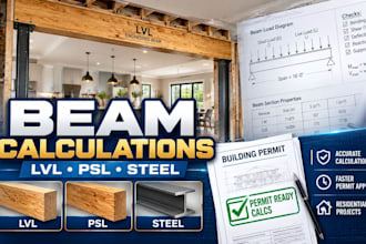 size lvl psl and steel beams with structural calculations for your permit