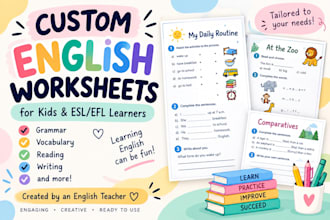 create engaging english worksheets for kids and esl students
