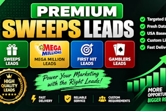give premium sweeps leads, mega millions leads, first hit leads, gambler leads