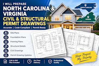 prepare civil and structural permit drawings for north carolina and virginia