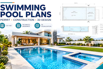 design swimming pool plans, permit drawings, construction and 3d design