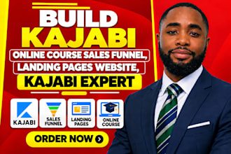 build kajabi online course sales funnel, landing pages website, kajabi expert