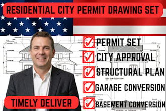 create city permit drawing set for garage, basement, workshop carport conversion