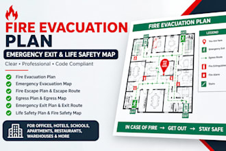 create fire emergency evacuation plan life safety map egress route and exit plan