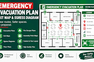 design an emergency evacuation plan, exit map, and egress diagram
