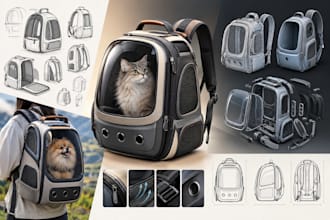 design pet backpacks, pet carriers, travel bags and pet products in 3d cad