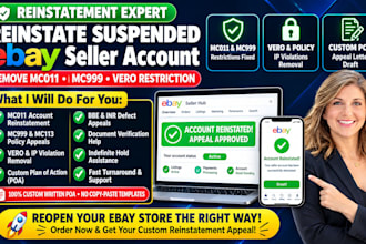 ebay account reinstatement, remove mc01 mc999,  vero suspension appeal letter