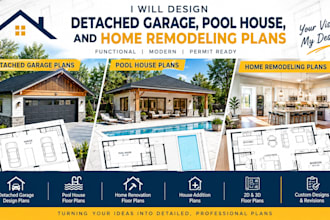 design detached garage pool house, and home remodeling plans