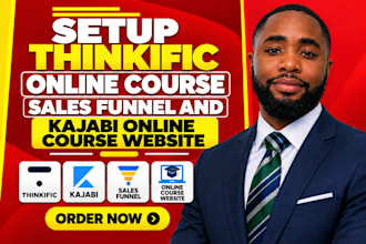 setup thinkific online course sales funnel and kajabi online course website