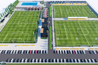modernize3d multi field,football park,3d layout,sport complex,outdoor gym render