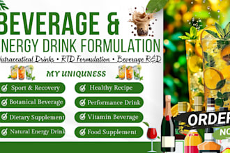 do food formulation recipe development  beverages, energy drink, wellness drinks
