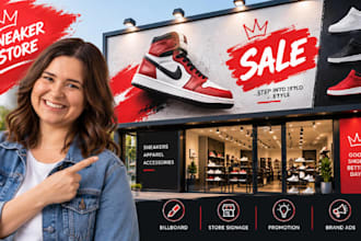 sneaker store billboard and signage for sales promotion and brand advertising